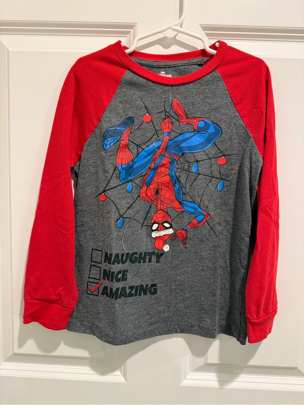 Size 6/7 Kids Spider-Man Holiday Long-Sleeve Shirt - Red & Gray